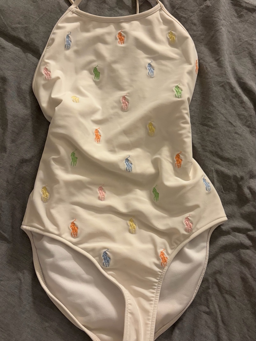 Ralph Lauren Girls' Cream One-Piece Swimsuit with Multicolor Embroidery